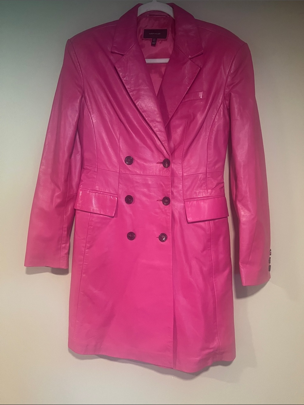 Karen Millen Hot Pink Double-Breasted Leather Blazer Dress